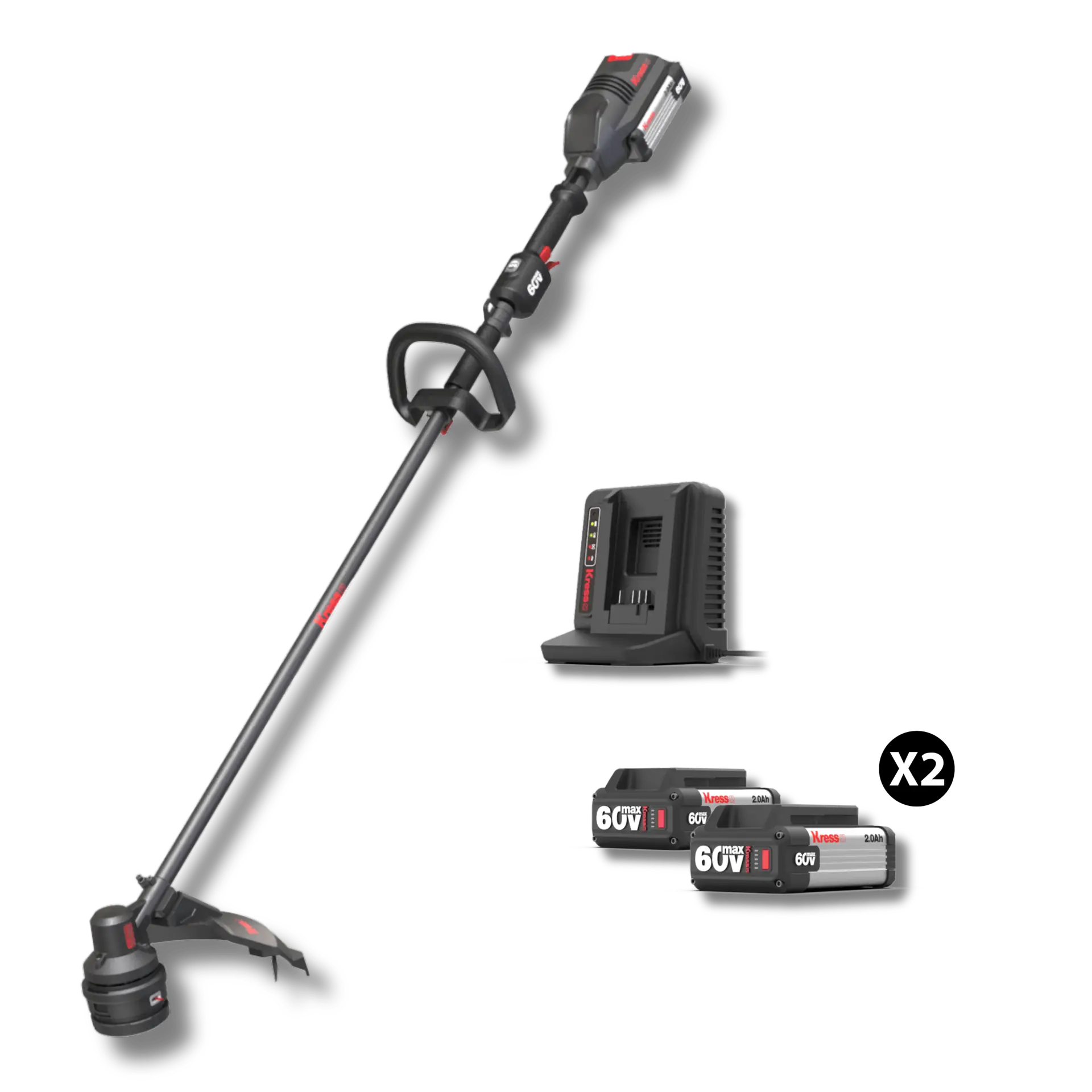 Kress KG160E grästrimmer med två KA3000-batterier och KA3713-laddare
