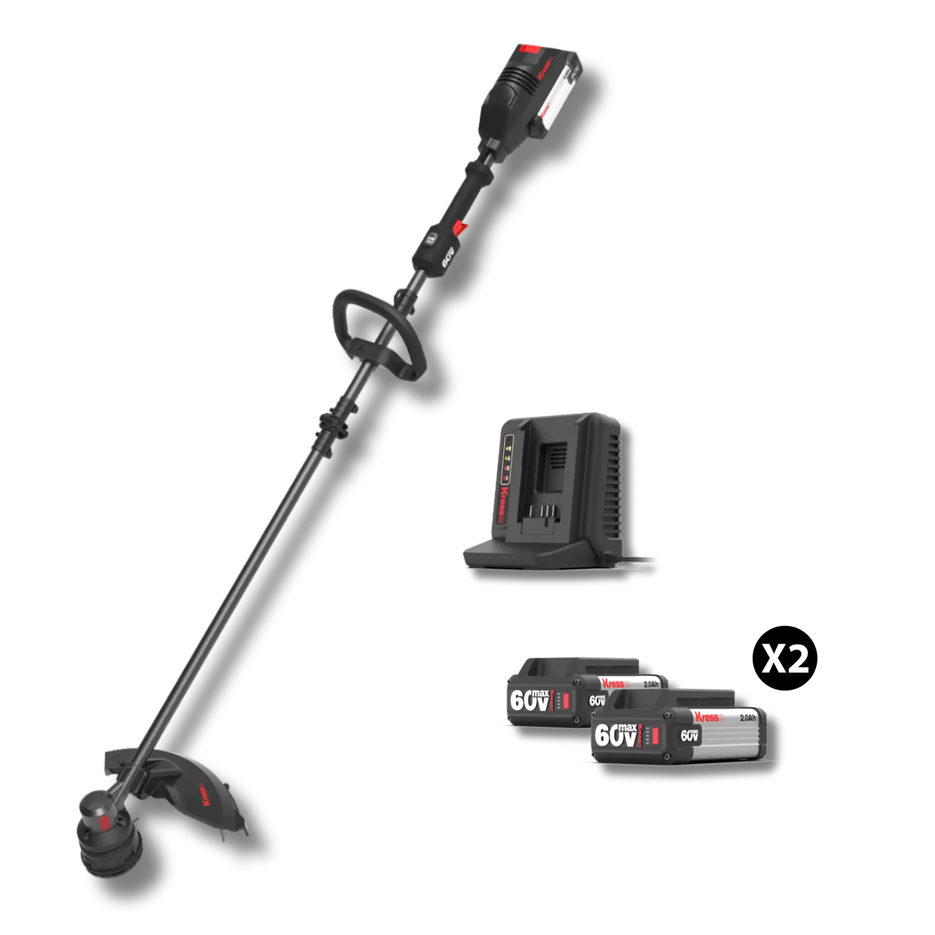 Kress KG161 grästrimmer med två KA3000-batterier och KA3713-laddare