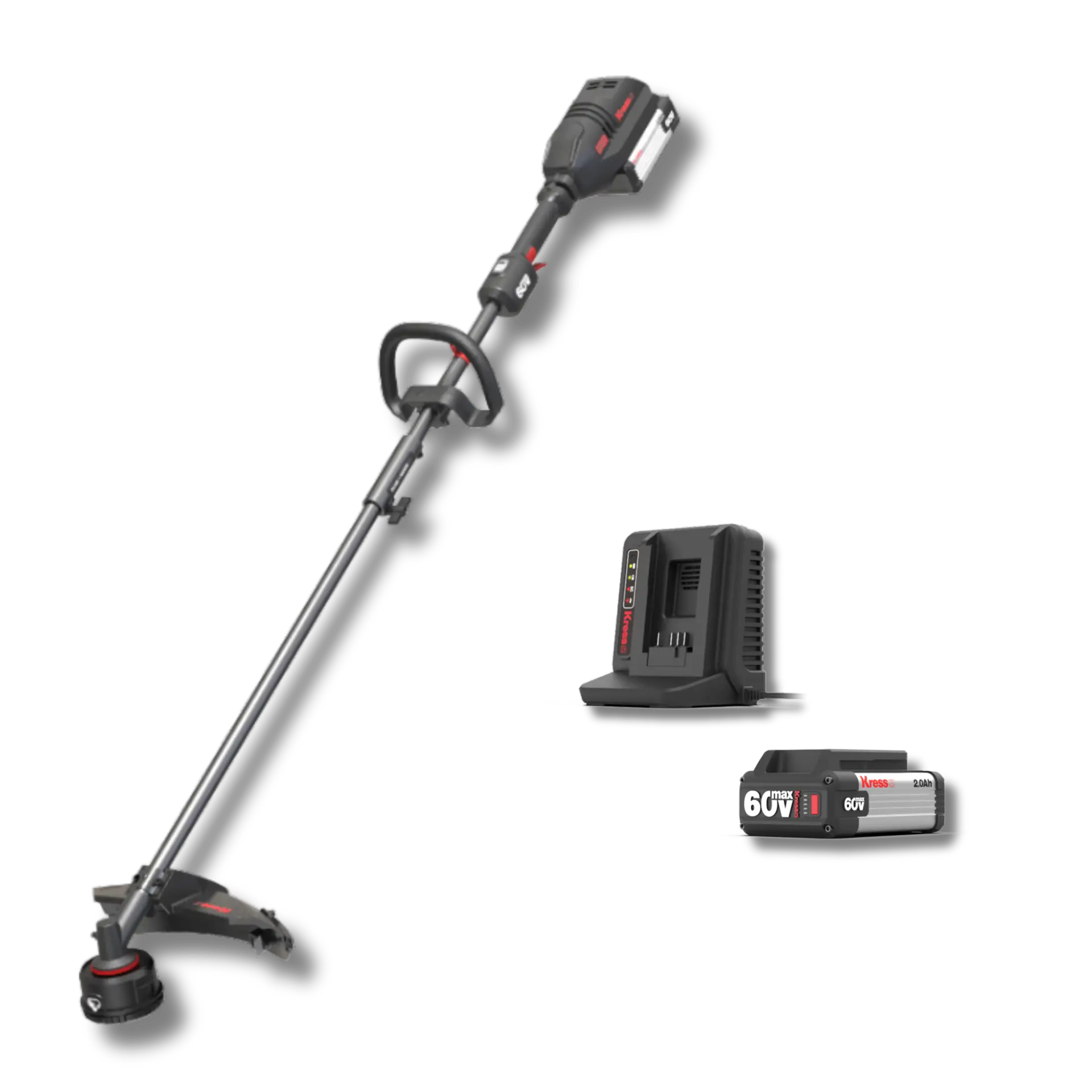 Kress KG163 grästrimmer med två KA3000-batterier och KA3713-laddare