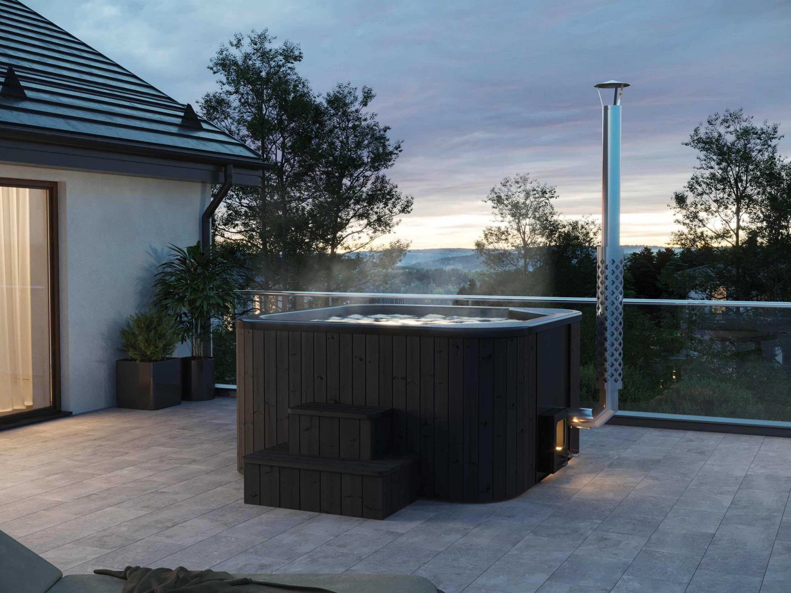 Nordpool Icon Tub 200 Black Edition med integrerad kamin - Svart