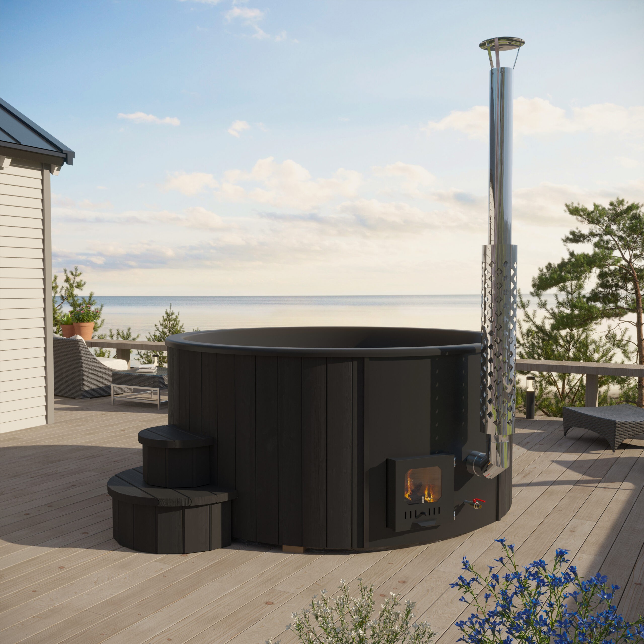 Nordpool DeLux 200 Black Edition med integrerad kamin