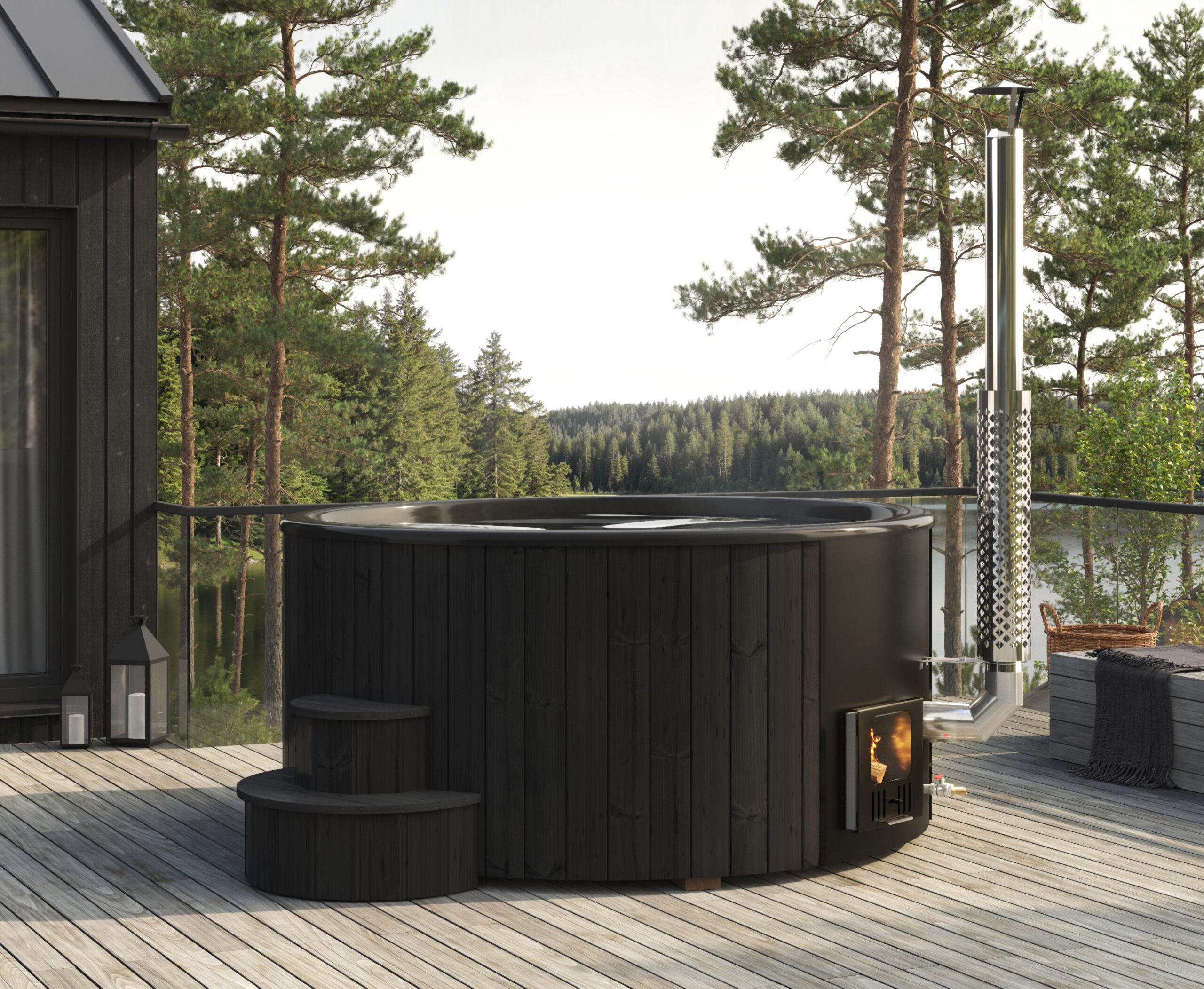 Nordpool DeLux 220 Black Edition med integrerad kamin - Svart